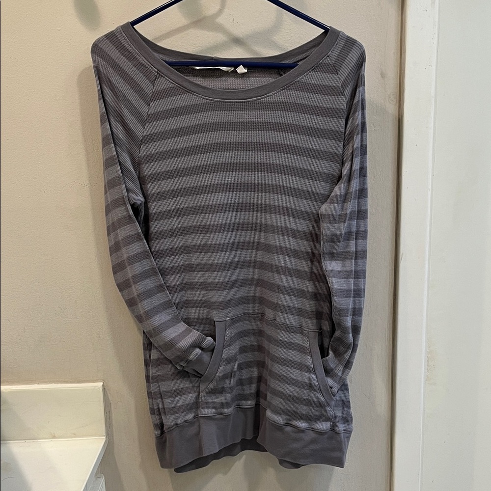 Soft Surroundings Gray Striped Long Sleeve Top